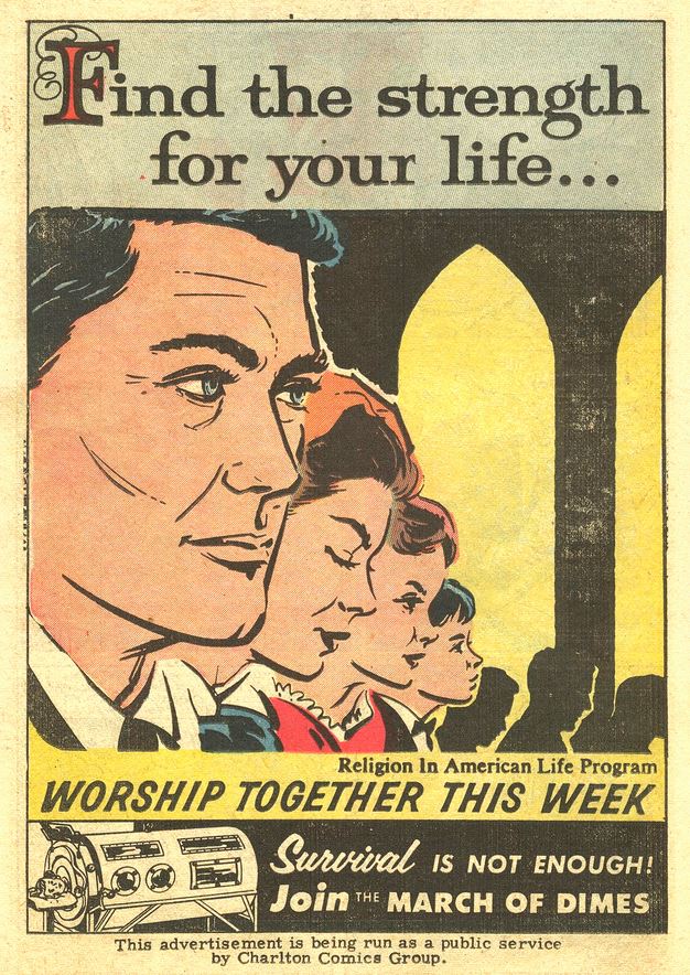 jeffs_comics's tweet photo. Unusual #ComicbookAd from 1958 from Charlton
From religion to the arrangement of Caucasian faces beginning with "Dad" to "Mom" to the two kids (one of each), to it being a PSA and to the Polio / Iron Lung message on the bottom. https://t.co/z1l6A3V7Ve