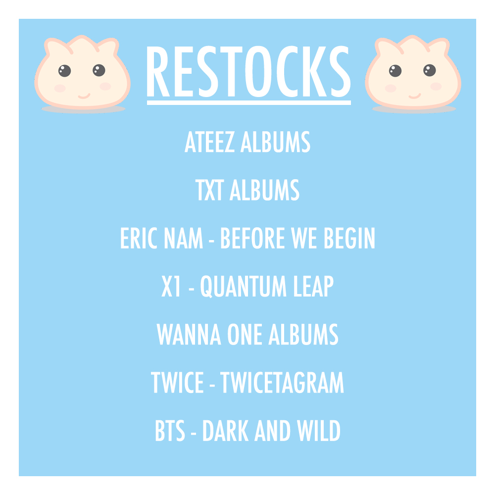 Hey Mandu Fam! Here's the #NewArrivals and #Restocks lists for the week! More Season's Greetings will be coming in over the next few weeks, so keep a look out for your favorite groups!