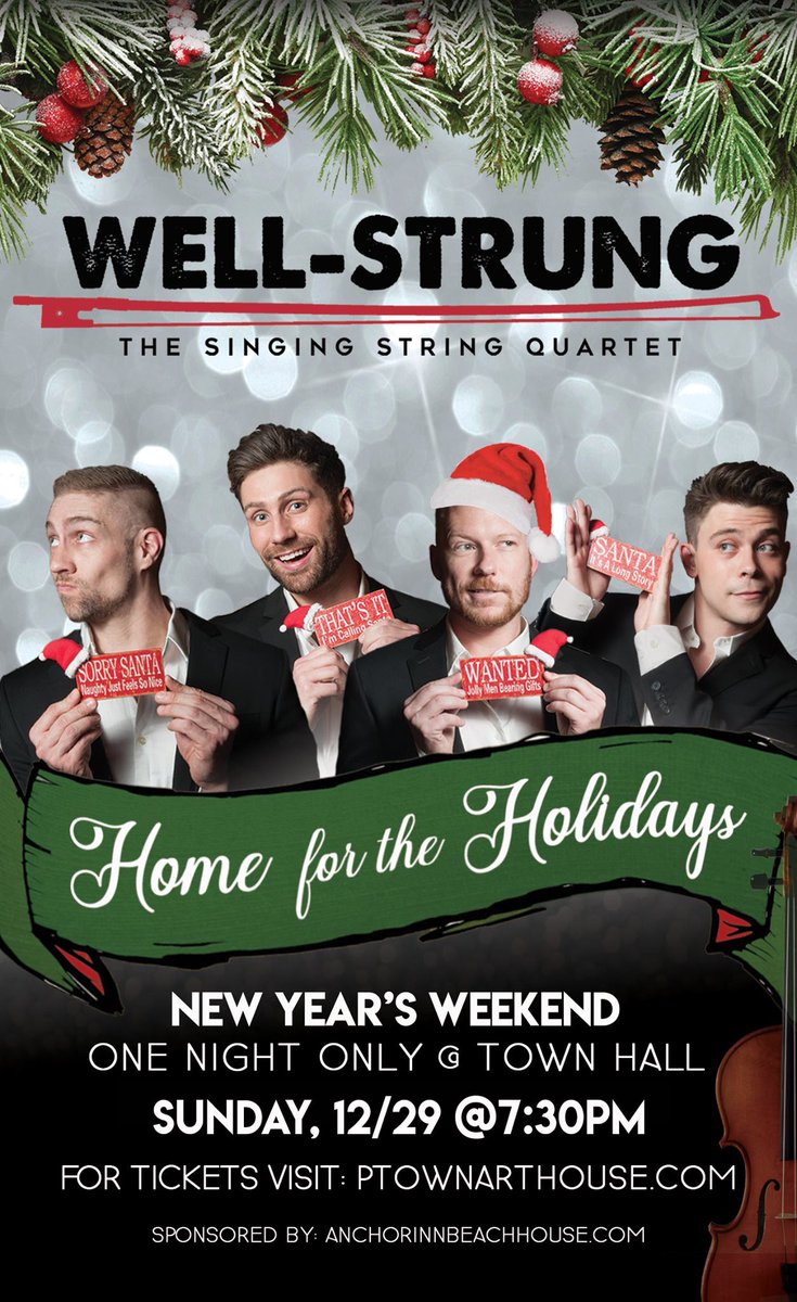 Provincetown! We can’t wait to be Home for the Holidays and ring in 2020 with y’all! Let’s all cross our fingers that it’s better than that crummy 2019 😒

🎻🎟: ptownarthouse.com
