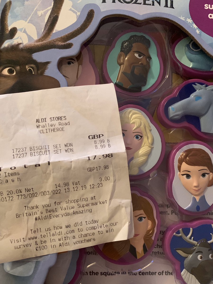 j4ydG's tweet photo. @AldiUK Been into your Clitheroe store today and been charged for two biscuit sets instead on one biscuit set and one Frozen story activity

Both are birthday presents for a party tonight and don’t have time to go back instore for a refund

Anyway I can do this online? https://t.co/8OFMwh2RpA