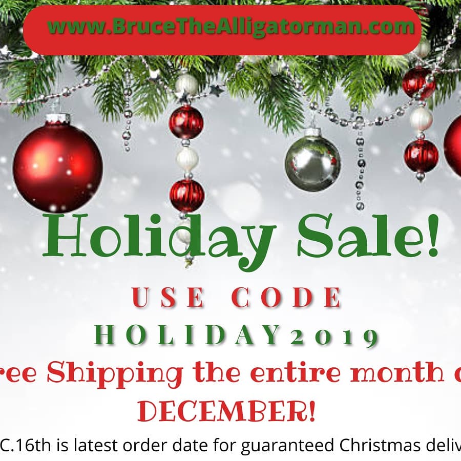 gatormanbruce's tweet photo. New Merchandise and awesome online Holiday sale! Must place order before Dec. 16th to receive before Christmas! Must apply promo code to receive discount - any questions? Email us! brucethealligatorman@gmail.com https://t.co/9oFRqlQNvx