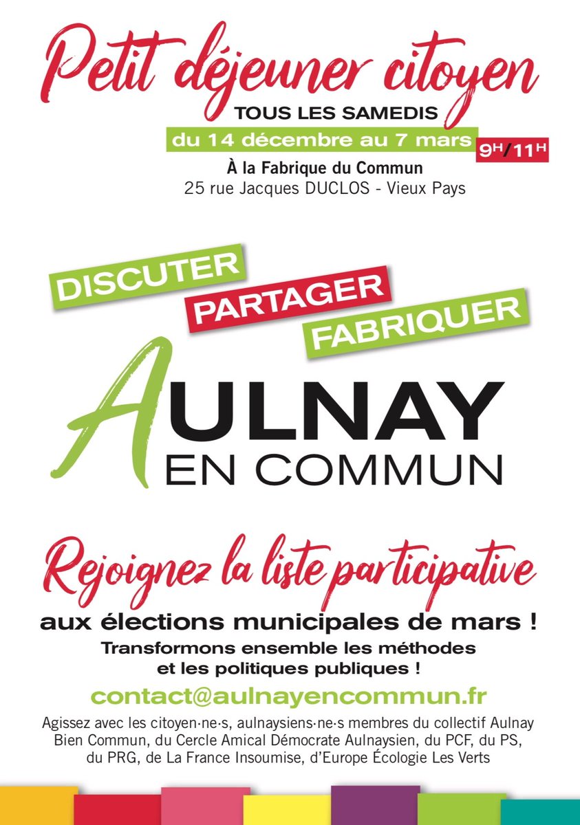 Rendez-vous demain matin à la fabrique du commun pour construire ensemble notre avenir. Aulnay mérite mieux !