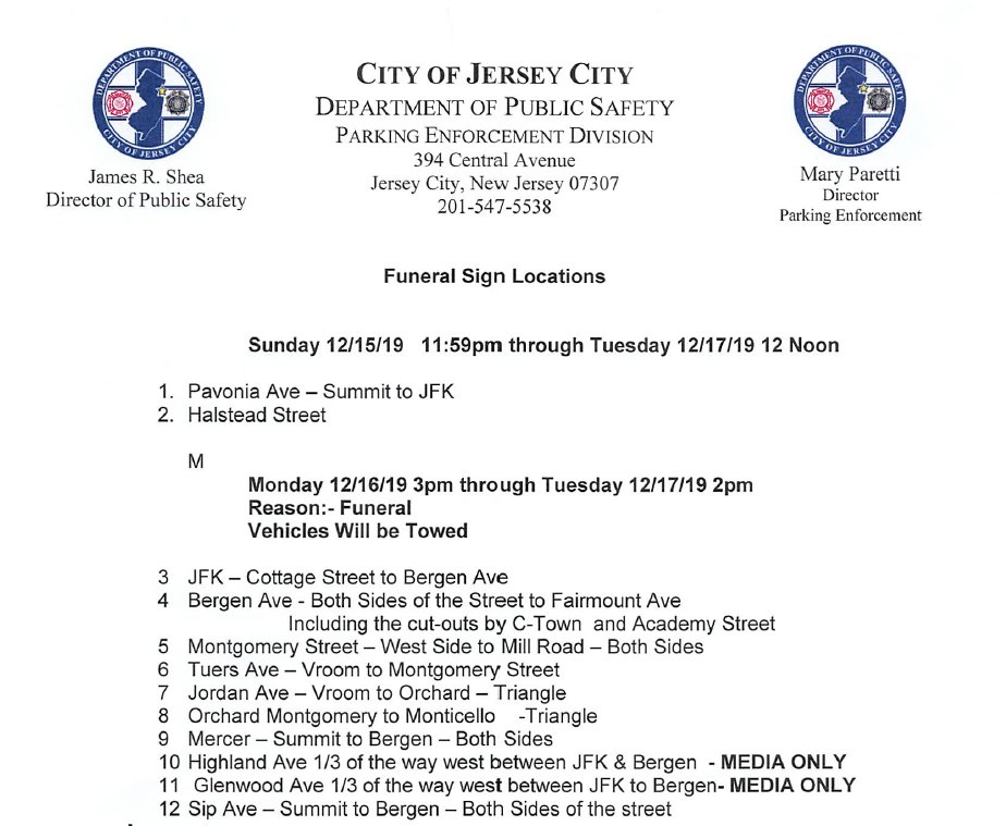 Please be advised of the following parking restrictions in place on Monday (12/16) and Tuesday (12/17). Vehicles parked in these areas will be towed