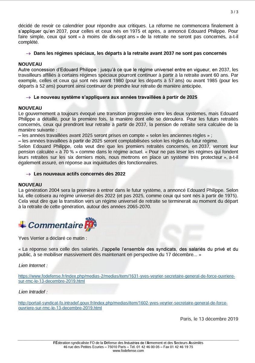 FOHIACT's tweet photo. 🔴🆕️ℹ #FODéfense  #FOSNPTP 
communiqué sur les nouveaux éléments annoncés de la Réforme des Retraites https://t.co/R3JWwjqOkU