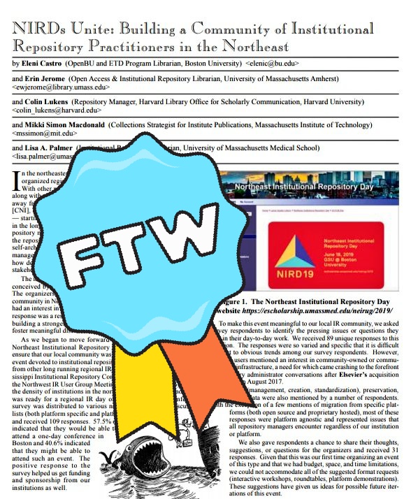 Front page of the NIRDs Unite article with a Twitter sticker added of a blue ribbon that says "FTW!"