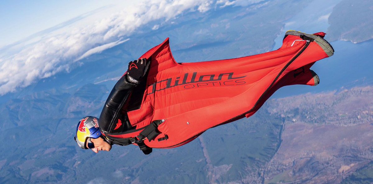 Check out @lukeaikins in his new Dillon Wingsuit !    Whether you are jumping out of planes or just driving to work - Dillon Shades stay in place, help you see better and look great doing it.   #dillonoptics #teamredbull #skydiving #wingsuit #redbull #adventure