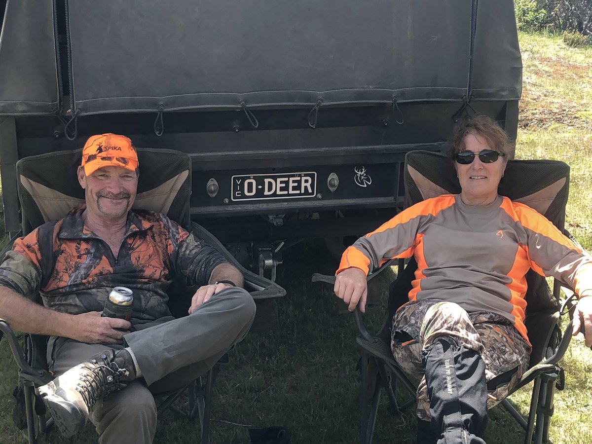 I absolutely love these two. Peter and Melinda, organic yoghurt farmers from Echuca up on the Murray, who drive up to the high country to shoot deer – imported pests which are in plague proportions in the mountains. Check out the number plate! O DEER!!!  #AAWT