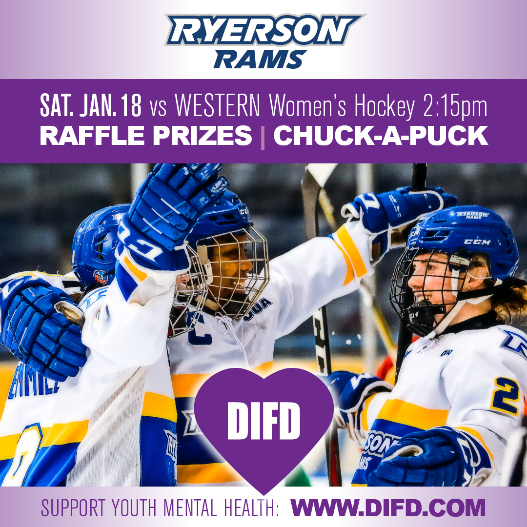 tmubold's tweet photo. W🏒 | Mark your calendars for January 18 as the @RyersonRamsWHKY team host their annual Do It For Daron game! Funds raised will go to @difdroyal in support of youth mental health initiatives. #weRrams https://t.co/VSPChuA2ku