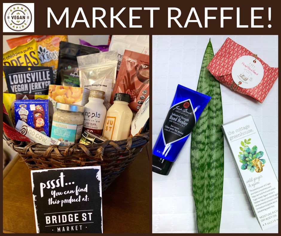 Raffffffffle!!! Tomorrow’s Holiday Popup Market gives you a chance to win a basket full of amazing food items from <a href="/bridgestmarket/">Bridge Street Market</a> and a basket of beauty products from <a href="/apsaraskincare/">Apsara Spa</a>. Tix are $1/ea and a portion of proceeds go to Calvin’s Students for Compassionate Living group!