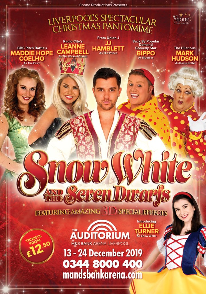 MattRevellGriff's tweet photo. Break-a-Leg to the incredibly talented Cast, Crew and Creative Team of @Shone_Ltd’s Snow White and the Seven Dwarfs which opens tonight at M&amp;S Bank Arena Liverpool until 24 December 2019. #snowwhite #shoneproductions #pantomime #liverpool https://t.co/NYV2GUMXg5