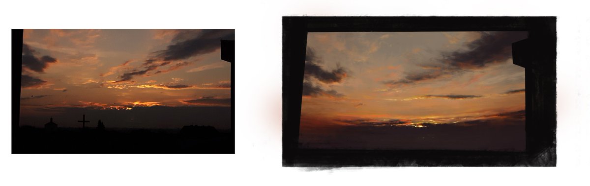 Ikorus92's tweet photo. Also a sky study of a sunset with @Xanatos20 
Xan's painting on the right, mine's on the left. Reference photo on the far left side!

#sky #skystudy #paintings #digitalpainting #moody #sunset #sunsetphotography #digitalart #digitalartist #digitalartwork #arte #art #ArtLovers https://t.co/Wy6gaGMumD