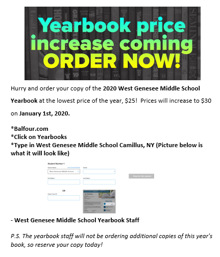 TechLady24's tweet photo. WGMS Students Last change to get your Yearbook @ $25 before January 1st.  Then the price increases to $30. @Sdunhamwgms https://t.co/Z1HRWKtRHM