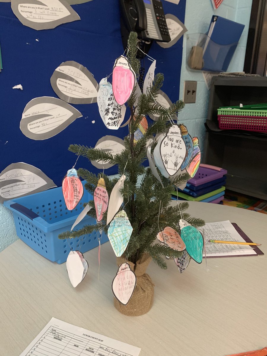 TPrzyuski's tweet photo. Room 203 3rd grade friends finding the “light” in their classmates by writing down kind messages to hang on their Charlie Brown tree, showing we all can find the “good” in one another @palisdDN #palisd #bulldogpride #BeKindToOneAnother https://t.co/84WAtGLBh3