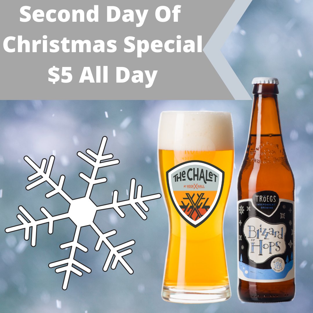 On the second day of Christmas The Chalet gave to me... 

$5 Troeg's Blizzard of Hops!

#TheChaletAtHookHall #DeliverTheUnexpected #DCDrinks #DCDrinkSpecials
