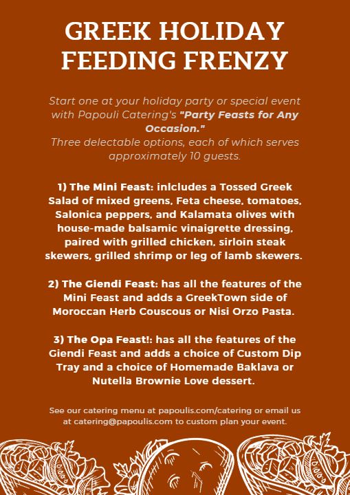 papoulis's tweet photo. Thrill your friends and family by ordering Papouli's catering for your holiday party! - https://t.co/mDY3AxgDzO https://t.co/RvzLDMfr3G