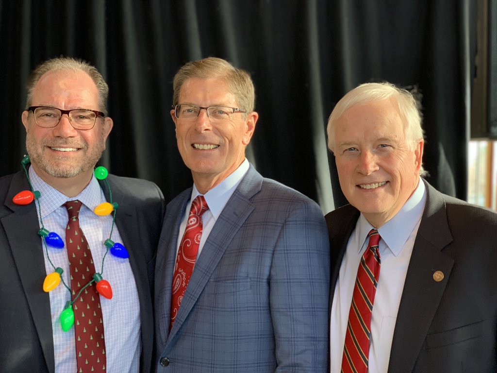 erichogue's tweet photo. Celecritory day at @my_ccu for the last 2019 SPW. Wearing Christmas “bling” and pictured with President @DSweeting and keynote @cbobcreson of Wycliffe Bible Translators! “Trusting the Bible at Christmas.” @CCUAlumni @CCU_CAGS @LeeStrobel @MarkMittelberg @jeffhunt https://t.co/l1z3taOR43