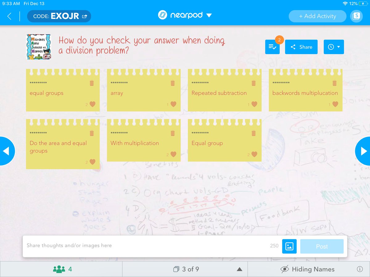 brpage12's tweet photo. Ss enjoyed working together on ⁦@nearpod⁩ Collaborate feature to describe different strategies to check a division problem ⁦@CastlemanCreek⁩ #cce12days #cceandbeyond #midwaymathandbeyond #midwayandbeyond #txed https://t.co/FFOij3KN4S