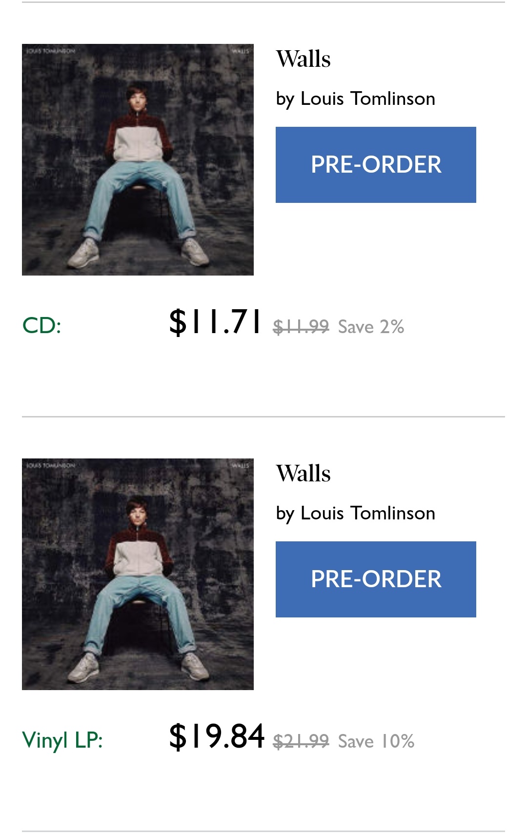 Louis Tomlinson News on X: #Update  #Walls, the CD and Vinyl, are now  available to pre-order online at Barnes and Noble. Pre-order here:    / X
