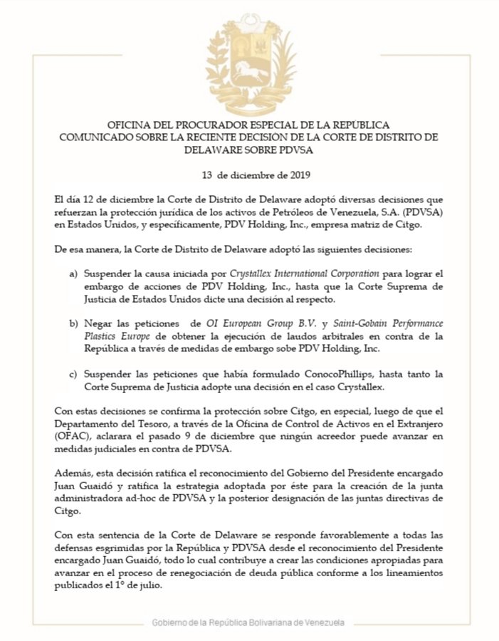 Comunicado Oficial de la Oficina del Procurador Especial: