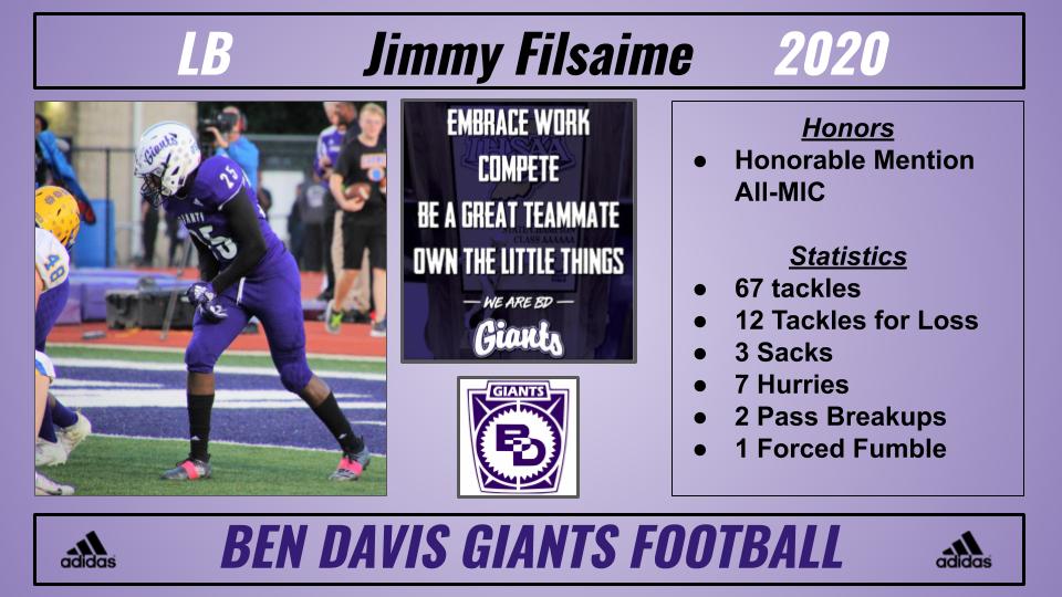 BenDavisFB's tweet photo. Senior Jimmy Filsaime - 2019 Ben Davis Giant #EmbraceWork https://t.co/kVOz6D7IcF