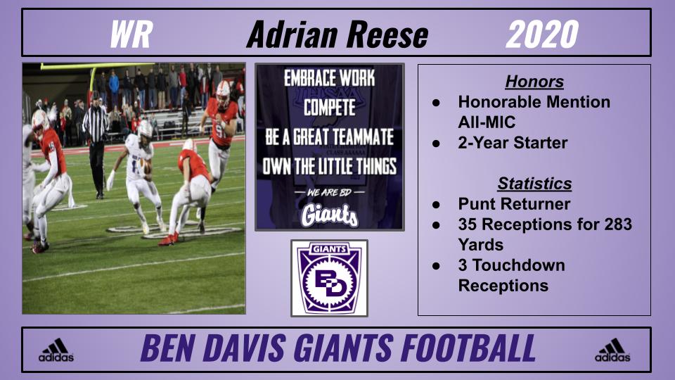 BenDavisFB's tweet photo. Senior Adrian Reese - 2019 Ben Davis Giant #OwnTheLittleThings https://t.co/LFCK8IBzoo