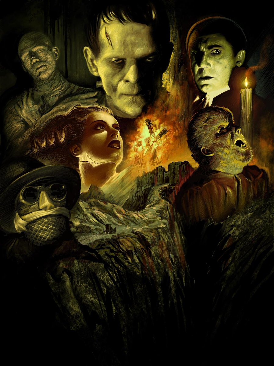 Universal Horror: Incredible art by Harnois75.

#Frankenstein #Dracula #TheMummy #TheWolfman #TheBrideofFrankenstein #TheInvisableMan #horrormovies
#horror #horrorart #ClassicHorror #HorrorFamily