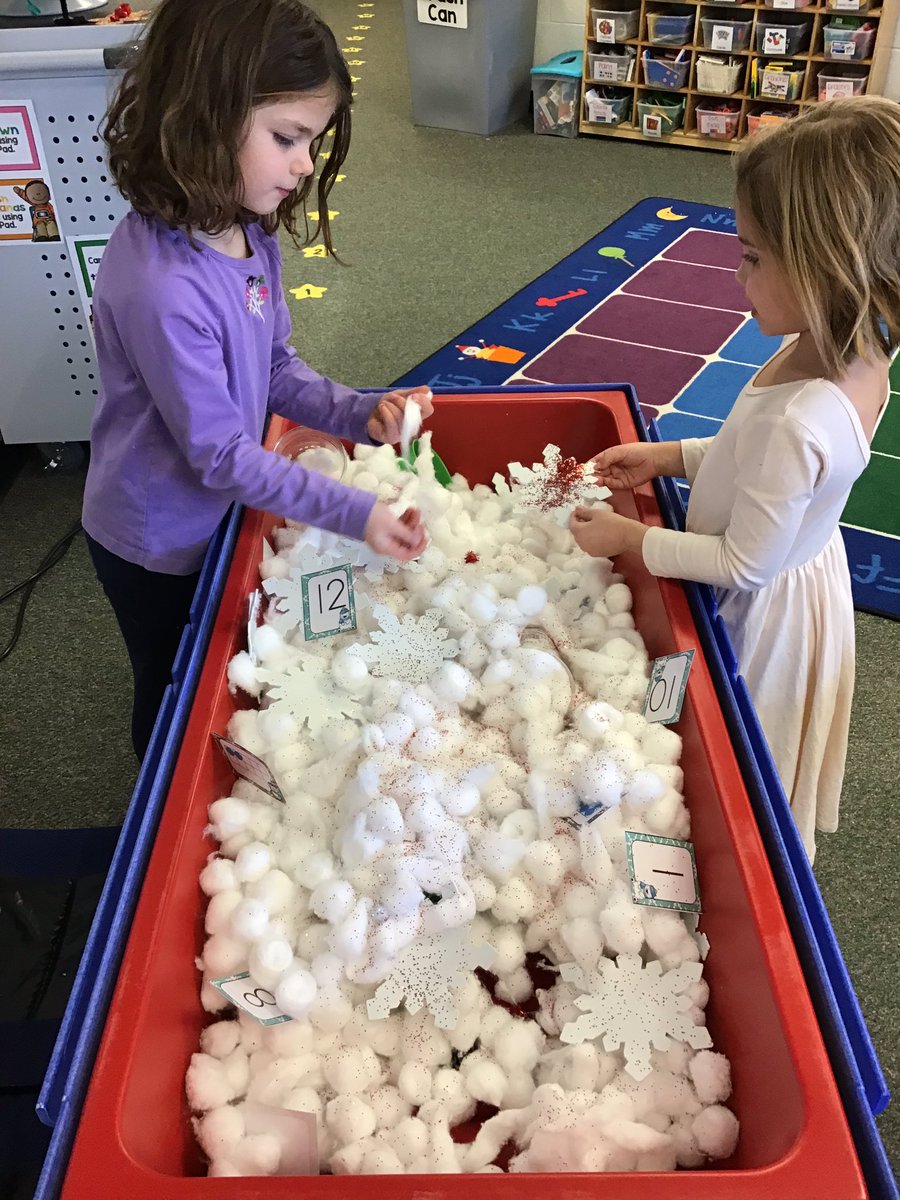 Our class loves the new winter sensory table. Thank you to all the families that donated cotton balls to our room!