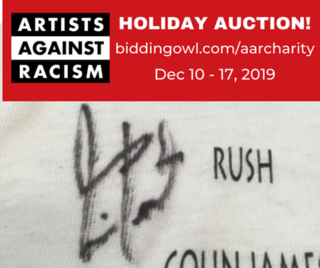 SROmanagement's tweet photo. Bid on this 
@aarcharity
 shirt autographed by #NeilPeart of #Rush and help #ArtistsAgainstRacism spread its Indigenous Eagles Rising Campaign even further next year! https://t.co/fbM7j7I9OH https://t.co/QofRCGq8Yw