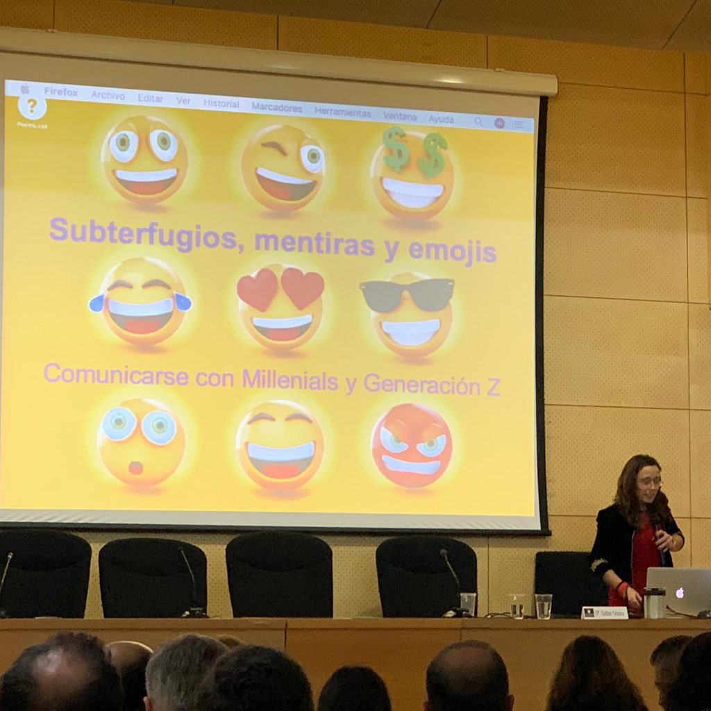 codpcat's tweet image. Esther Gómez @peritocat, tresorera i col·legiada del CODPCAT, presenta la ponència &quot;Subterfugis, mentides i emojis. Conversar amb millennials i Generació Z &quot; a @Detcamp_19 #Detectius #detcamp