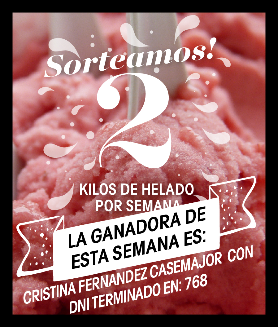 Ya tenemos a la ganadora de nuestro Sorteo de 2 kg de helado!
Cristina Fernandez Casemajor  con DNI terminado en: 768 te ganaste 2 kg. de helado! 
Te pedimos que te pongas en contacto x privado con nosotros para que pases a retirar tu premio.
Felicidades y a seguir participando!