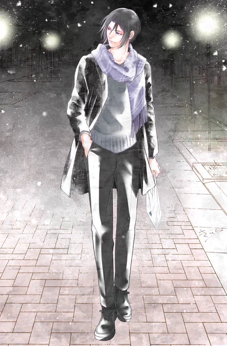 #毎月14日は薄桜鬼土方歳三の日

土方さんコンビニ帰り雪が降る
「・・おっ 雪か・・」 