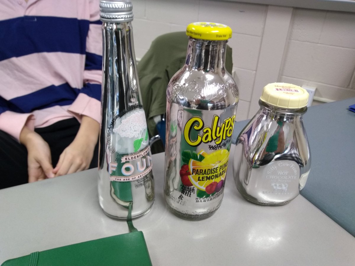 louisekeep2's tweet photo. Some unusual silvered bottles from 2nd bell.  Students change ordinary bottles into silvered mirrors! https://t.co/3Yv7BqaCmz