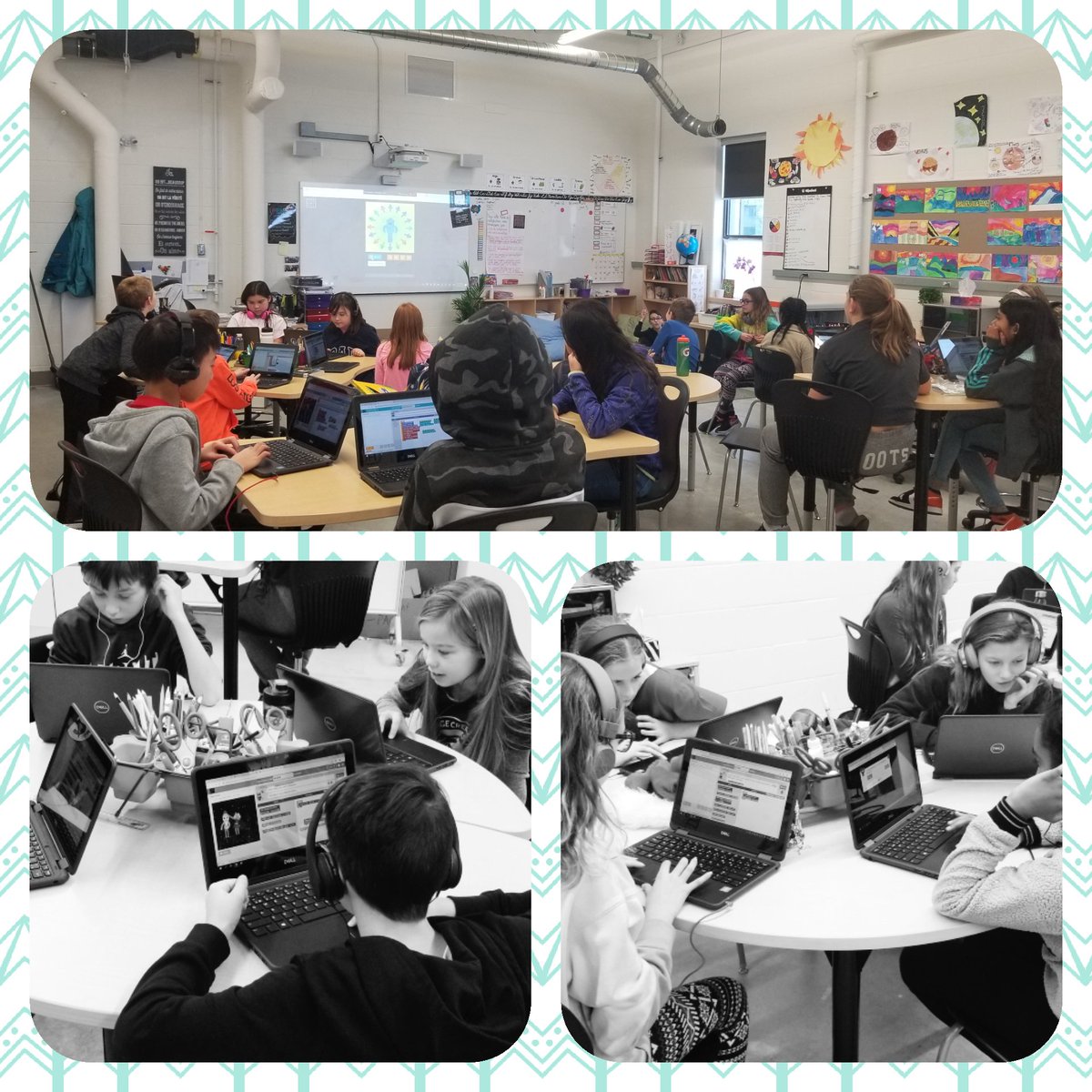 mmechaput's tweet photo. Finishing up Computer Science Education Week with https://t.co/Fq82DPsaXC. Students loved coding a dance party and sharing thier creations with the class. #ECSCmastery #ECSCindependance #SageCreekLRSD https://t.co/twXOHY8oYl