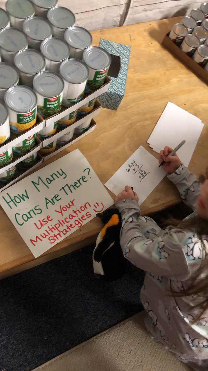 sixthgradecity's tweet photo. BRING MATH TO LIFE As we wrap up the canned food drive &amp; our unit on multiplying and rounding I brought in cans and set them out with a simple prompt. This was the fav place during morning choice as kids figured out how many cans and the price using rounding #proudtobeHSD https://t.co/dyjXr5hhIU