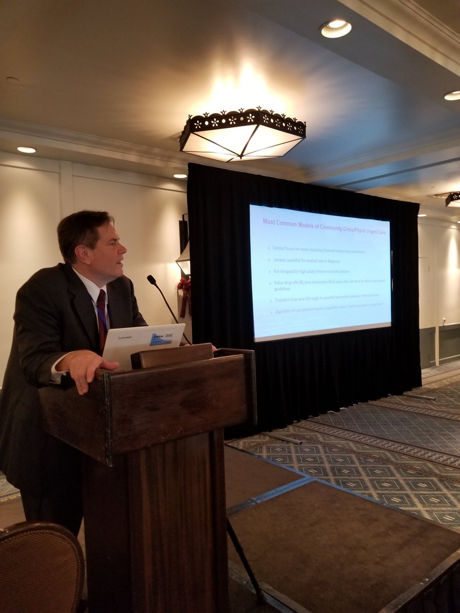 AAEPpsych's tweet image. Dr Scott Zeller "Hospital-based psychiatric emergency programs vs community crisis centers" #NUBE19