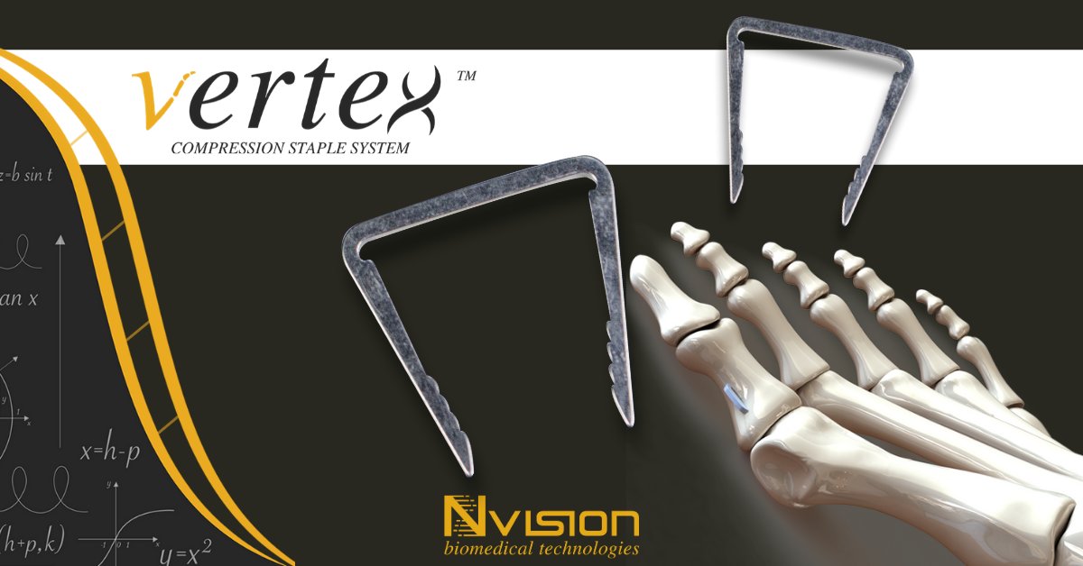 Get high strength, a low profile and ease of insertion with the Vertex™ Compression Staple System. Learn more at bit.ly/2O9quQ3. #Vertex #fixation #medicaldevices