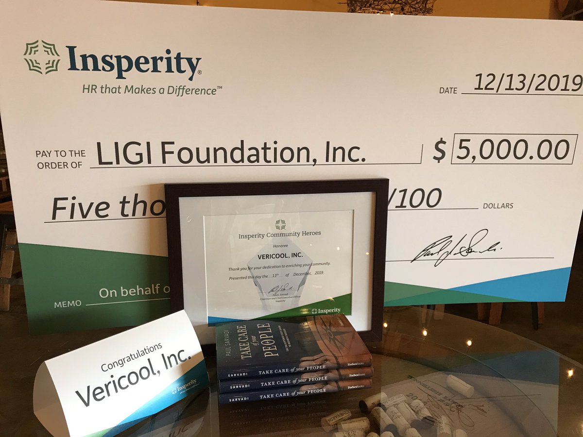 NikSparks71's tweet photo. Insperity recognizes Vericool as our latest Community Heroes honoree! We are pleased to present a $5,000 donation in their name to Live It Give It (LIGI.) Together they are raising another $15,000 to feed 150+ families in Richmond, CA! #InsperityCommunityHeroes @vericoolcompany https://t.co/oPWlZALspA