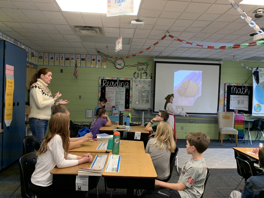 mrsmansfield4's tweet photo. My student from Sweden and her mom shared about St. Lucia’s Day! We got to try Swedish food and drink, and make traditional Swedish holiday decorations. https://t.co/NCuLlQbJpv