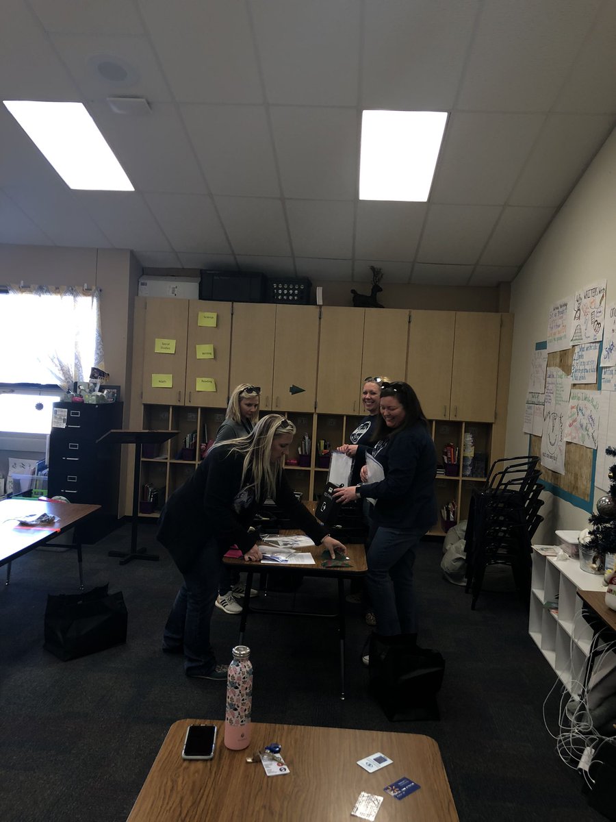quarles75's tweet photo. @DISDCarson 3rd grade teachers setting up a @breakoutEDU for Monday! #EaglesLearn @3rdsanders @MichelleForem12 https://t.co/Iq4POpTZBd