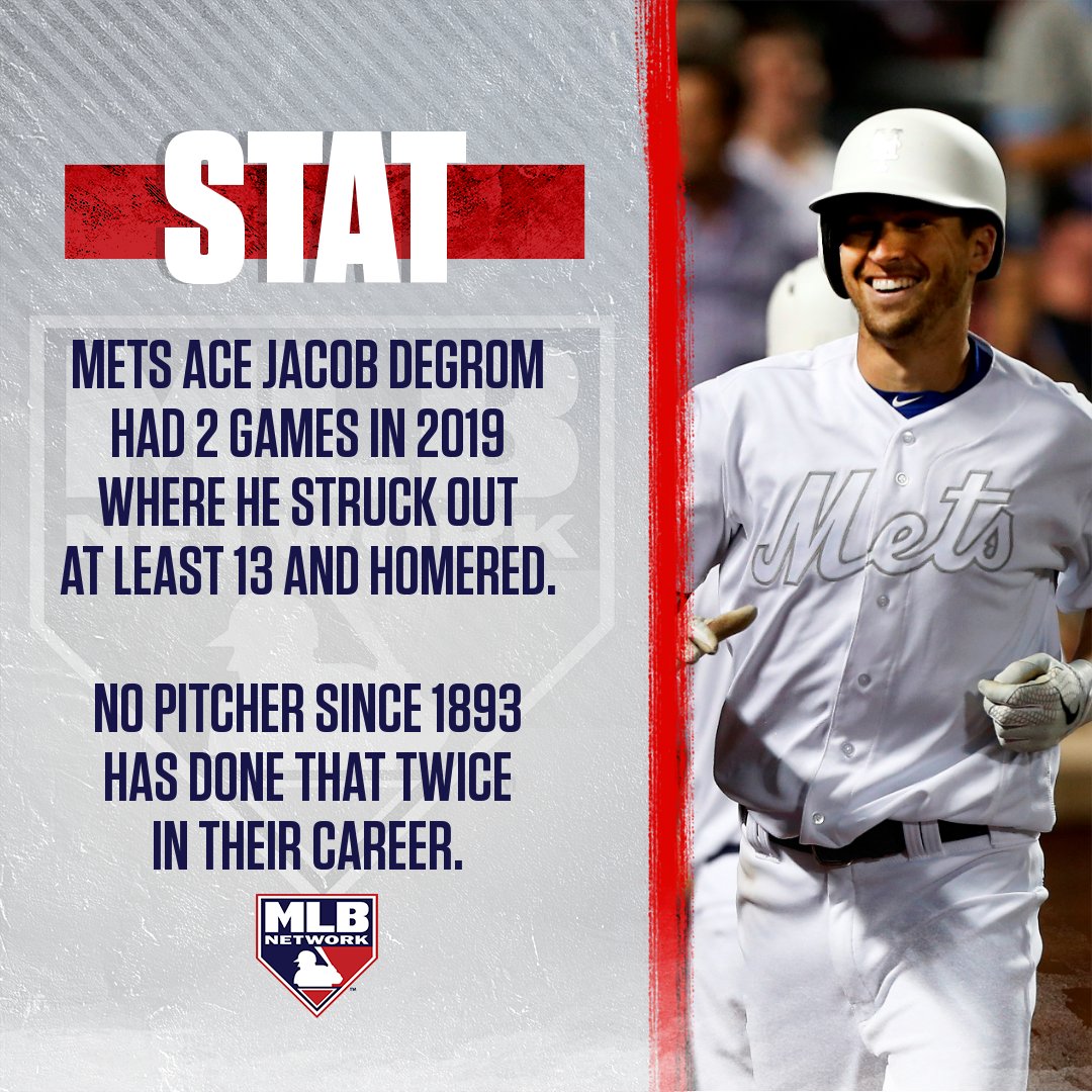 MLBNetwork's tweet photo. deGrominant. On the mound and at the plate. 

@JdeGrom19 l @Mets l #AmazingStats https://t.co/tS6Kxy1ruE