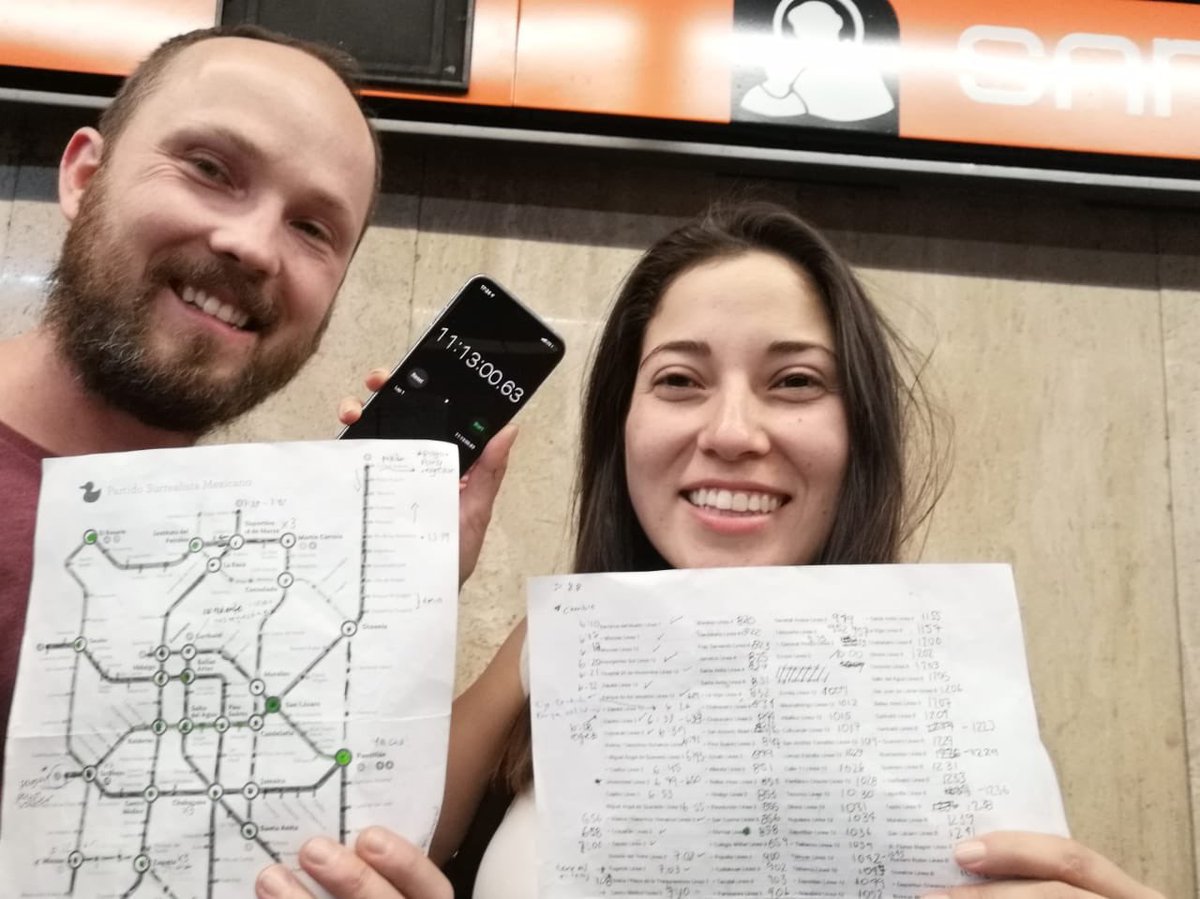 kodachi's tweet photo. Tenemos récord de 11 horas 13 minutos, recorriendo todas las estaciones del @MetroCDMX, estamos cansados, con 11% de batería y muy contentos. cc @LaSEMOVI https://t.co/0WmGEc1CJZ