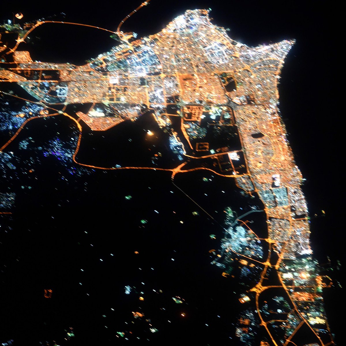 Like a diamond sparkling on the Persian Gulf - goodnight Kuwait City! #GoodnightFromSpace