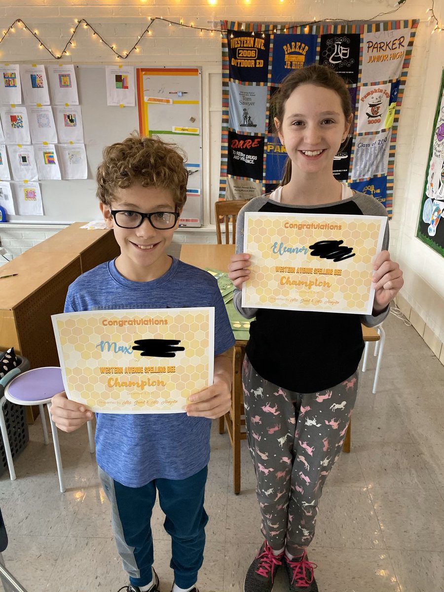 MsHanzelin's tweet photo. Again, congrats to our two Spelling Bee champions, Max and Ellie! https://t.co/1fIC4RXE4n