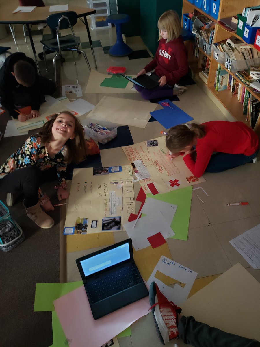 Heusner4L's tweet photo. We are working hard on our posters over famous Americans! Cant wait to present them on Wednesday! #HeusnerPride @HeusnerReading https://t.co/DY1x9zufC8