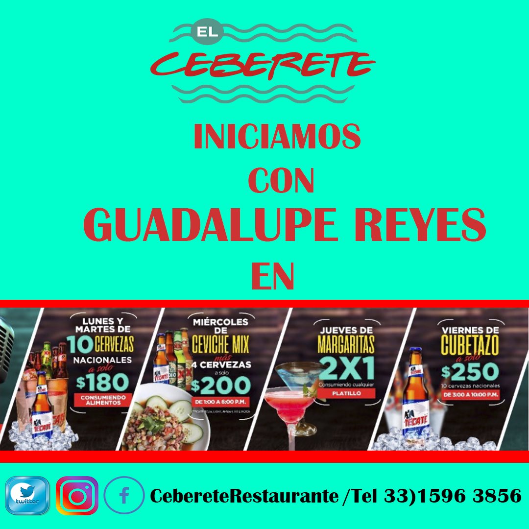 ElCeberete's tweet photo. Iniciando de lunes a domingo Guadalupe Reyes en #ElCeberete #Tragos #YqueTaquear https://t.co/3snFqhxiLv