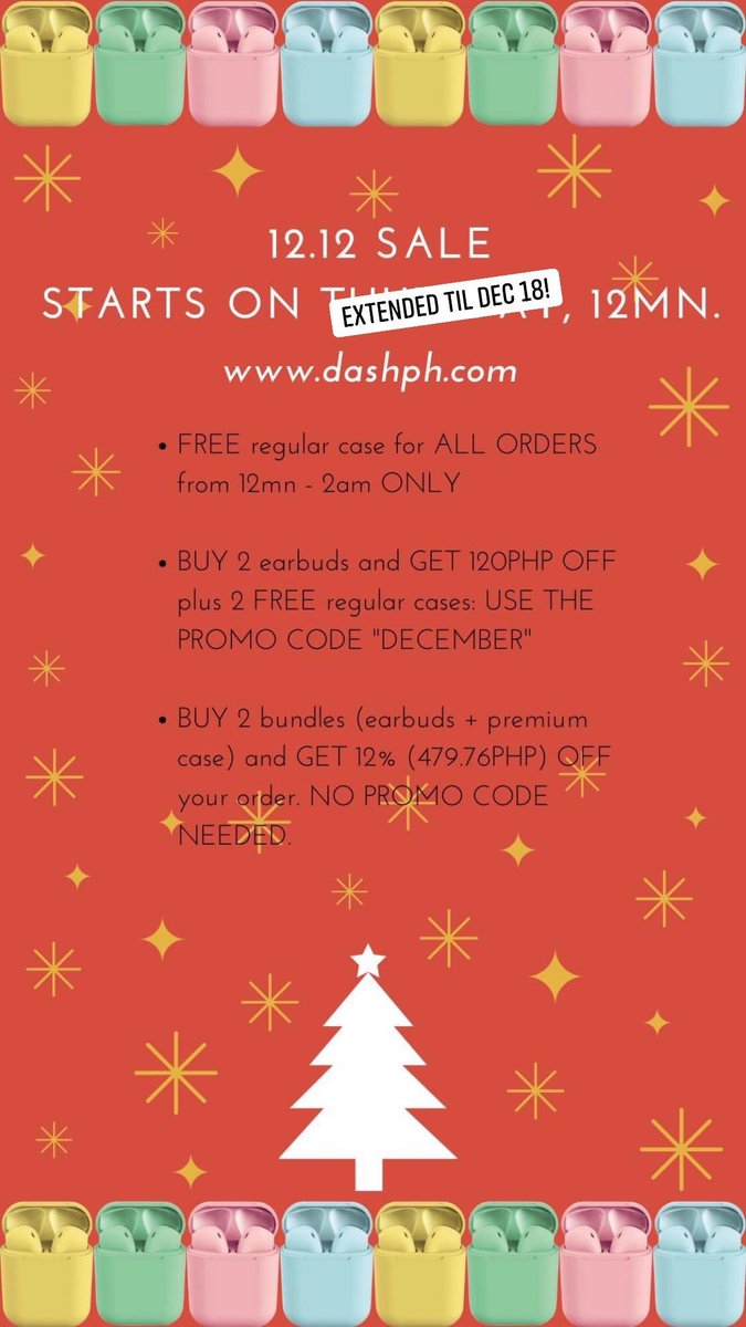 JaceRoque_'s tweet image. Dash PH 12.12 SALE is extended until DECEMBER 18! Use my promo code "JACE" to get P100 off on your purchase! 😍

SHOP HERE:
dashph.com
instagram.com/dashph_online

#DashPH #Earbuds #WirelessEarphones #Sale #1212Sale