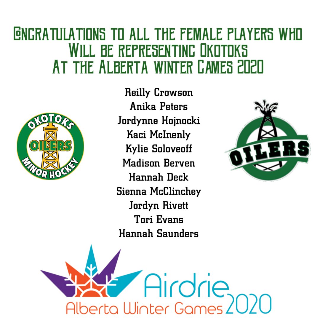 OkotoksHockey's tweet photo. We have a number of female players who will be representing Okotoks at the Alberta Winter Games in 2020! Congrats to all of you and best of luck https://t.co/raqyp9IitG