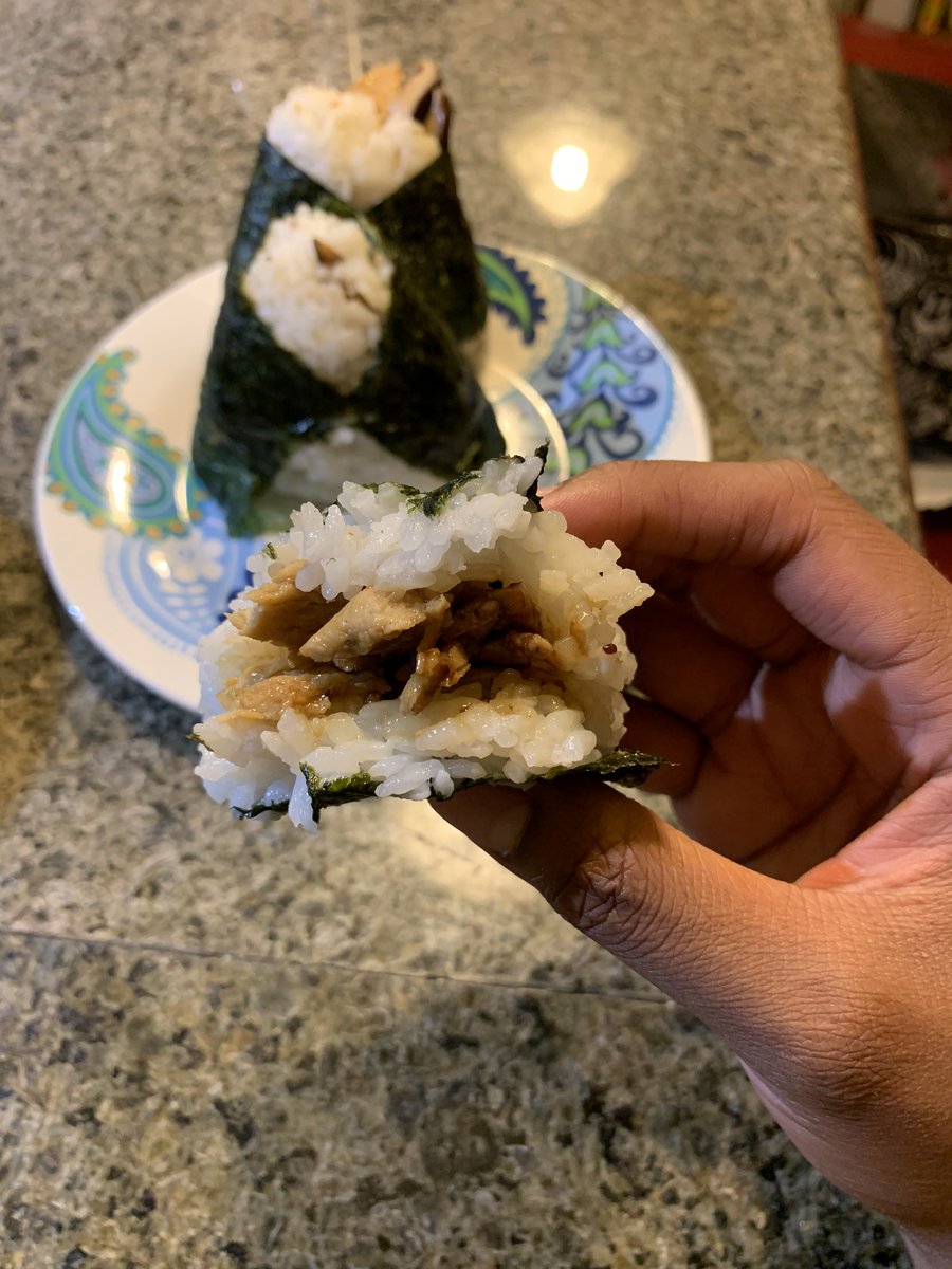 I know I post Onigiri like every other week but i’m getting a little bit better at shaping them  bourbon chikn, shiitake mushroom and combo 