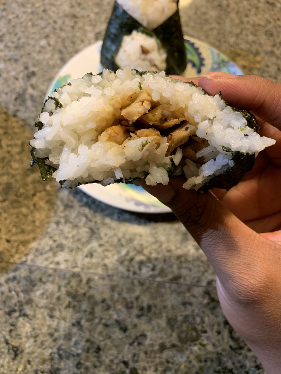 I know I post Onigiri like every other week but i’m getting a little bit better at shaping them  bourbon chikn, shiitake mushroom and combo 