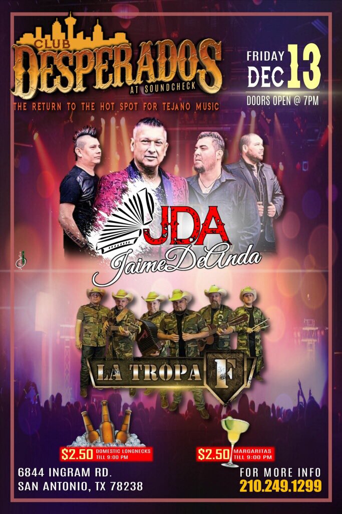 latropaf's tweet photo. Tonight Tonight Tonight!!!!
Tejano Friday Nights!!!
Are back at Club Desperados 
San Antonio!!!!!
Doors are now open!!! https://t.co/aczqcuFiyP